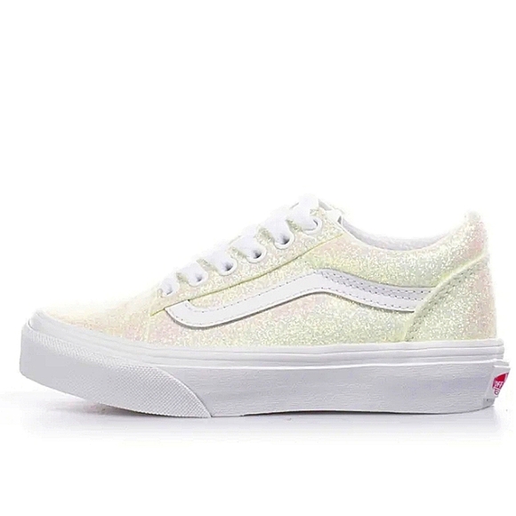 Like New! Girls Sz 13.5 Vans Irridecent White Sparkle Sneakers - Picture 3 of 13